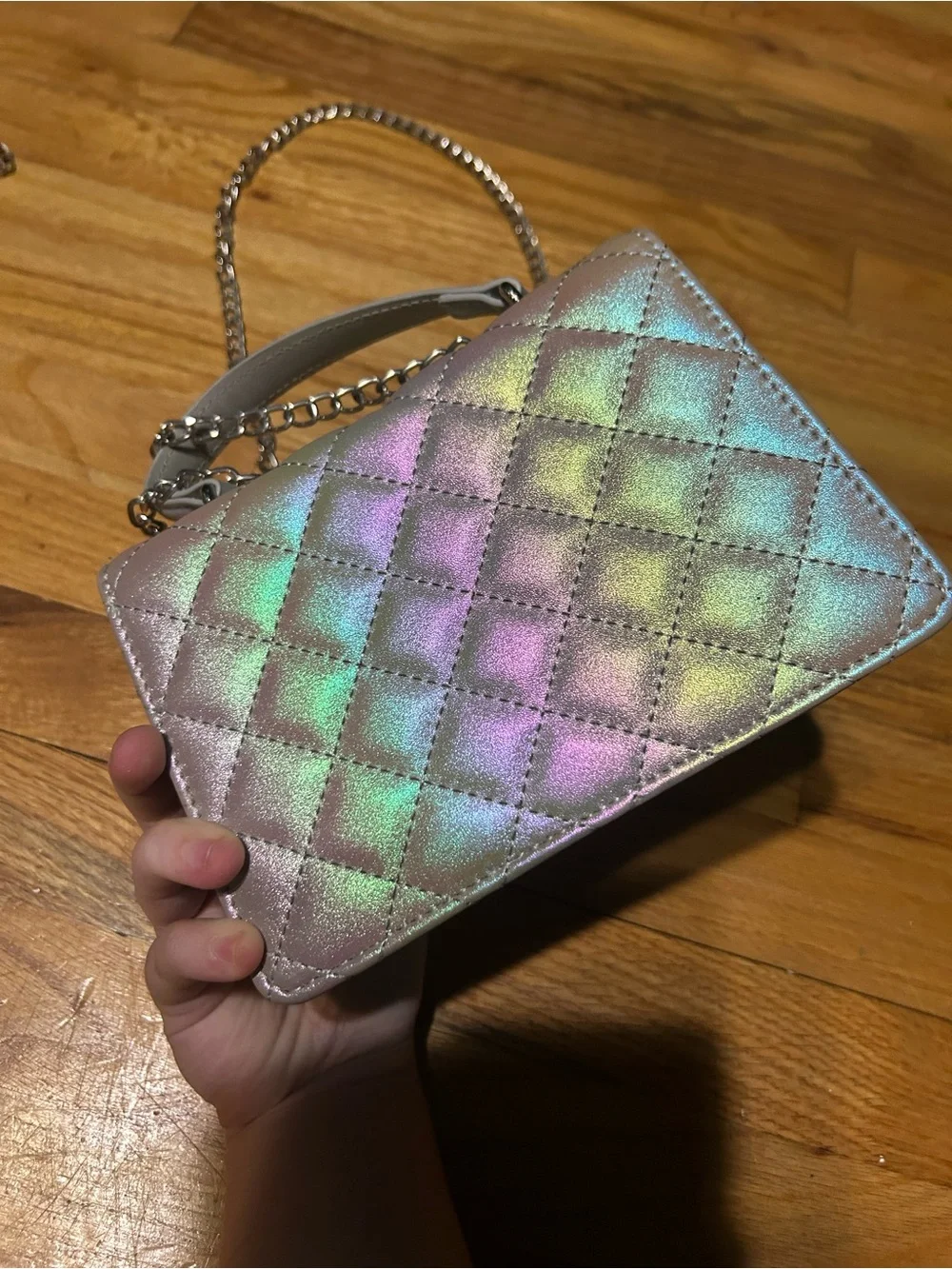 Iridescent Quilted Crossbody Bag - Silver Tone